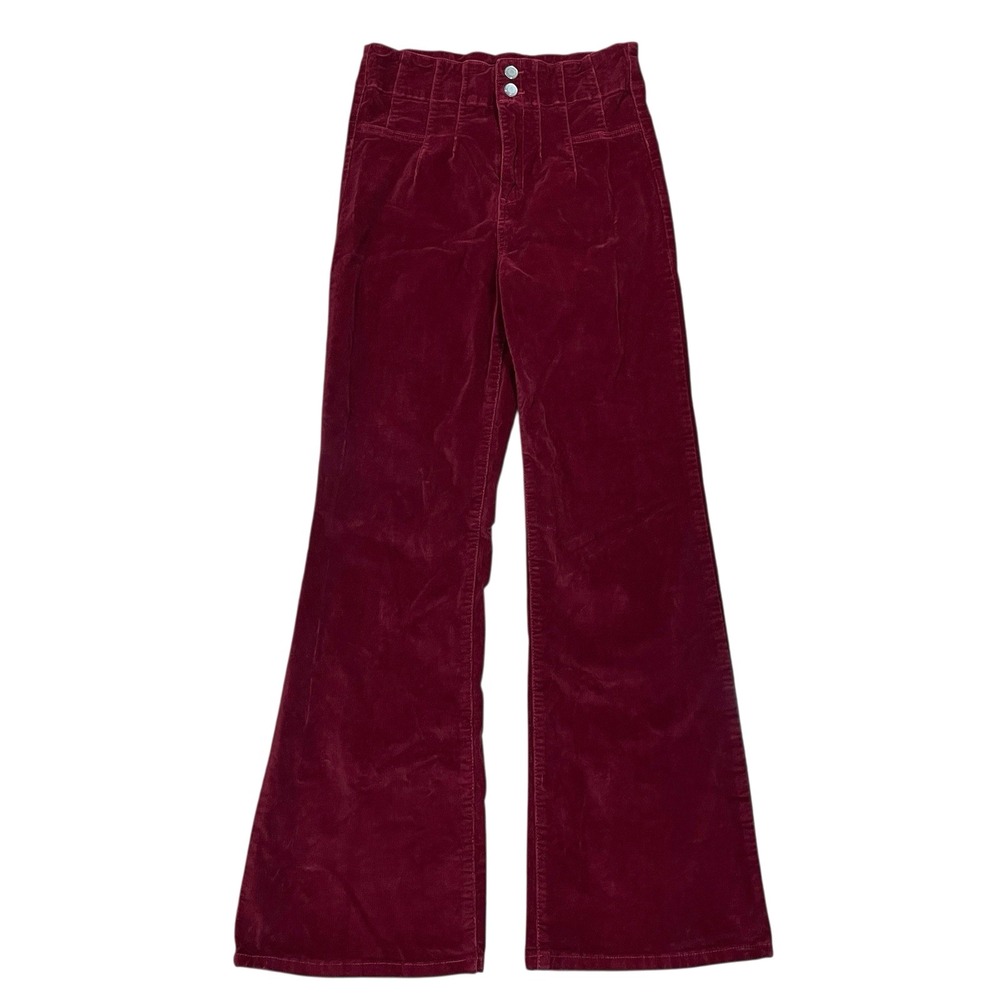 Avec Les Filles High Rise Flare Pants Womens 12 Red Fine Wale Corduroy Stretch